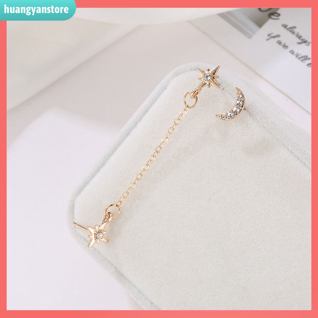 HY/ Bộ 2 Khuyên Tai 3 Lỗ Hình Mặt Trăng Và Ngôi Sao Đính Đá