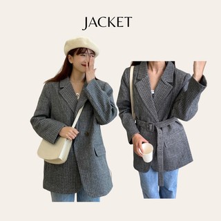 Áo măngto kẻ kèm dây đai jb219 lollie studio