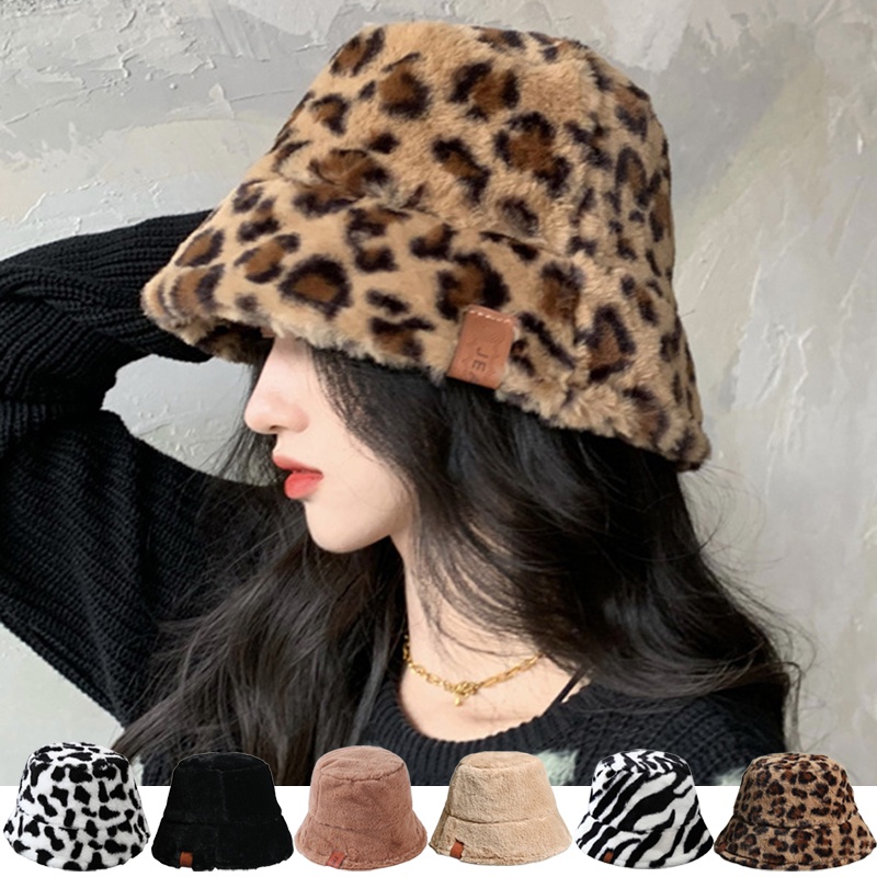 Mũ Xô Họa Tiết Da Báo Phối Lông Xinh Xắn Dành Cho Nữ - Mũ Nón Bucket Lông Cừu Dày Thời Trang Hàn Quốc trẻ trung
