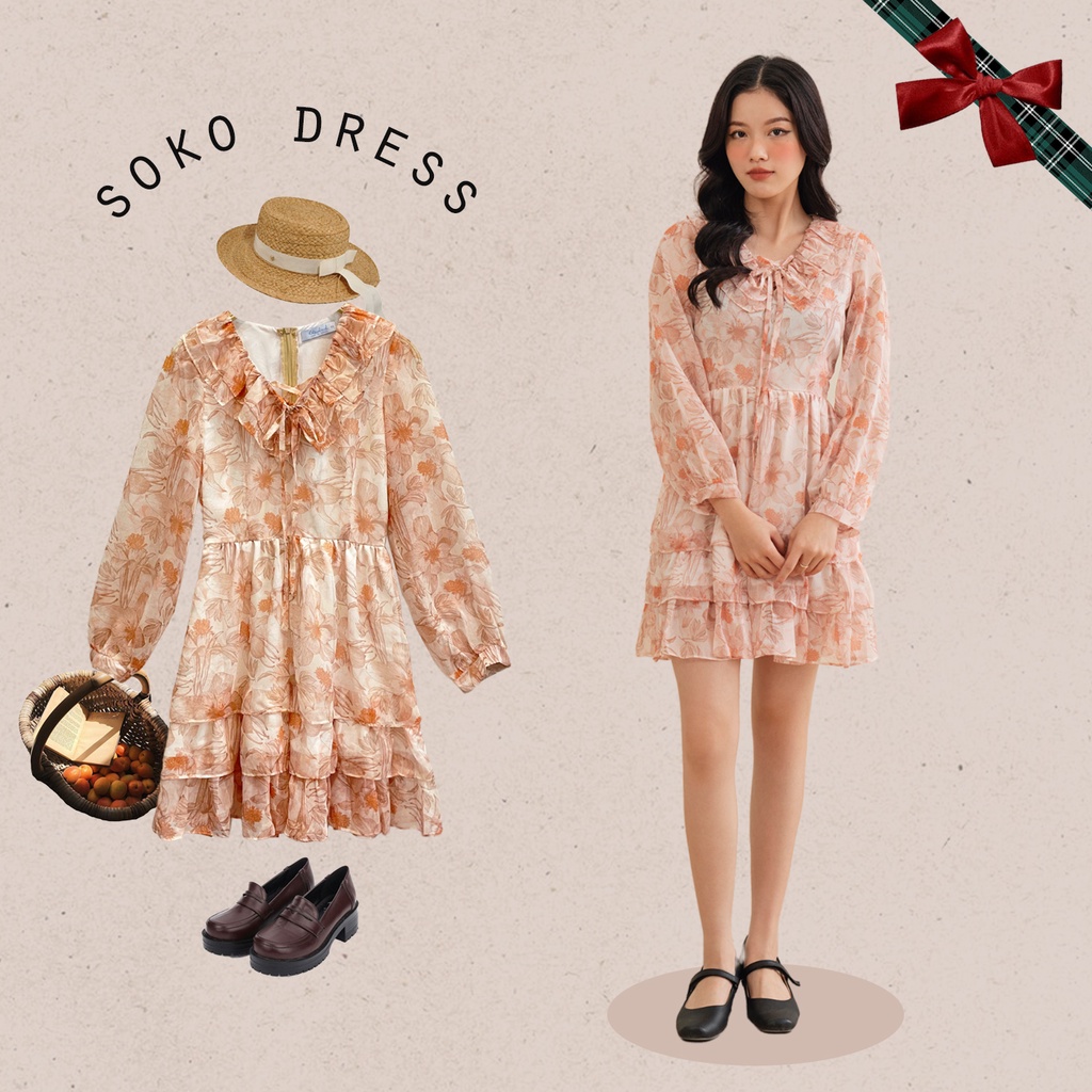 BLEUBIRD Váy voan hoa xoè buộc dây Soko Dress