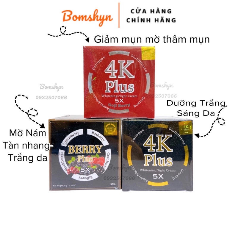 Kem dưỡng trắng da ban đêm 4k plus whitening night cream hũ 20 gam