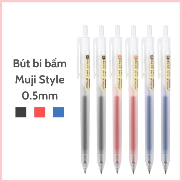 Bút Bi Mực Gel Muji Thân Mờ Ngòi 0.5mm 3 Màu Xanh Đen Đỏ Viết Trơn Ra Đều Bấm Nút - Color House