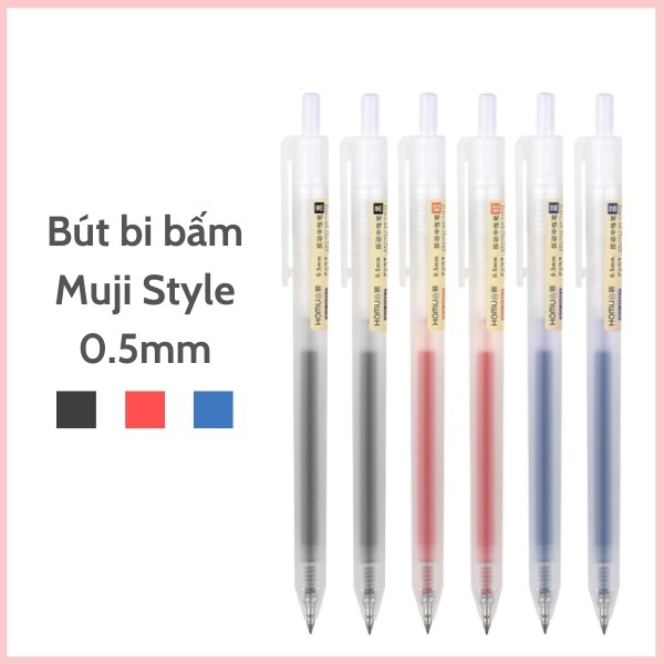 Bút Bi Mực Gel Muji Thân Mờ Ngòi 0.5mm 3 Màu Xanh Đen Đỏ Viết Trơn Ra Đều Bấm Nút | Yala