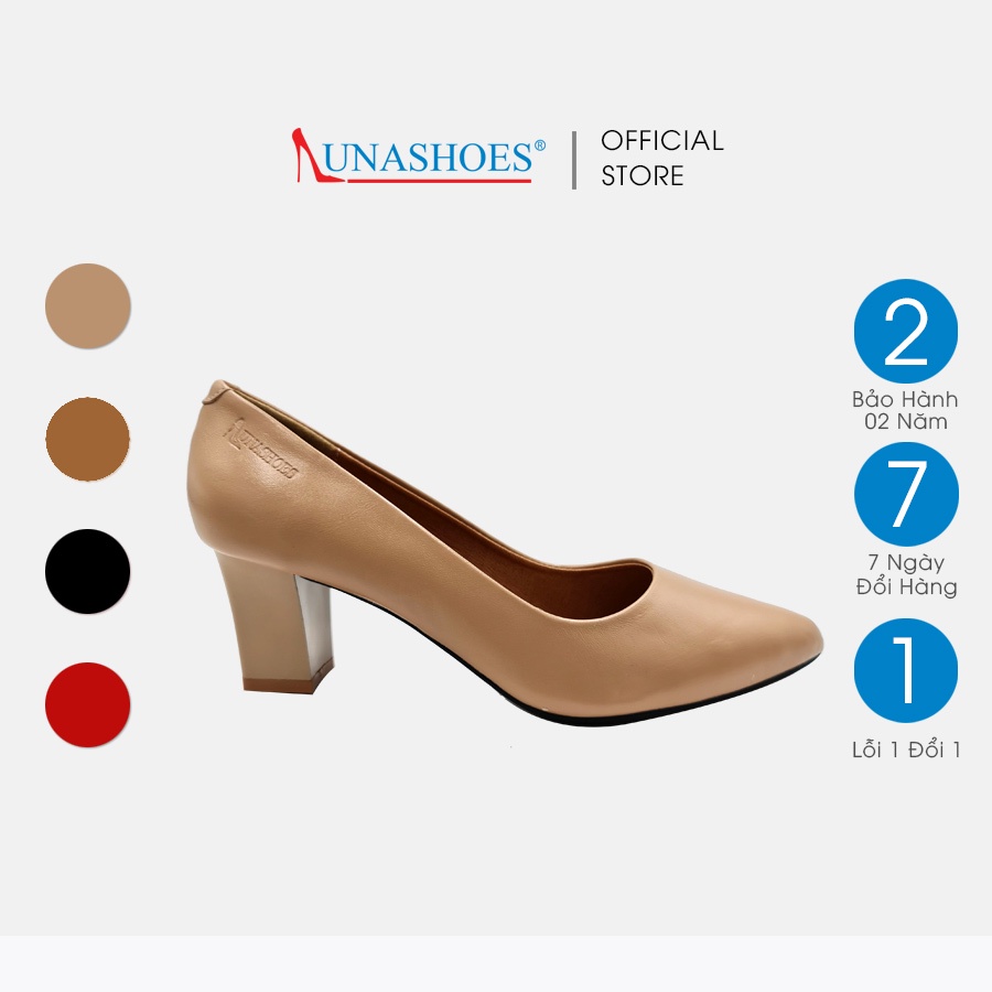 Cao gót nữ 5p Lunashoes 5006 giày da bò thật guốc mũi nhọn cho mẹ đen đỏ trắng nâu bảo hành 24 tháng