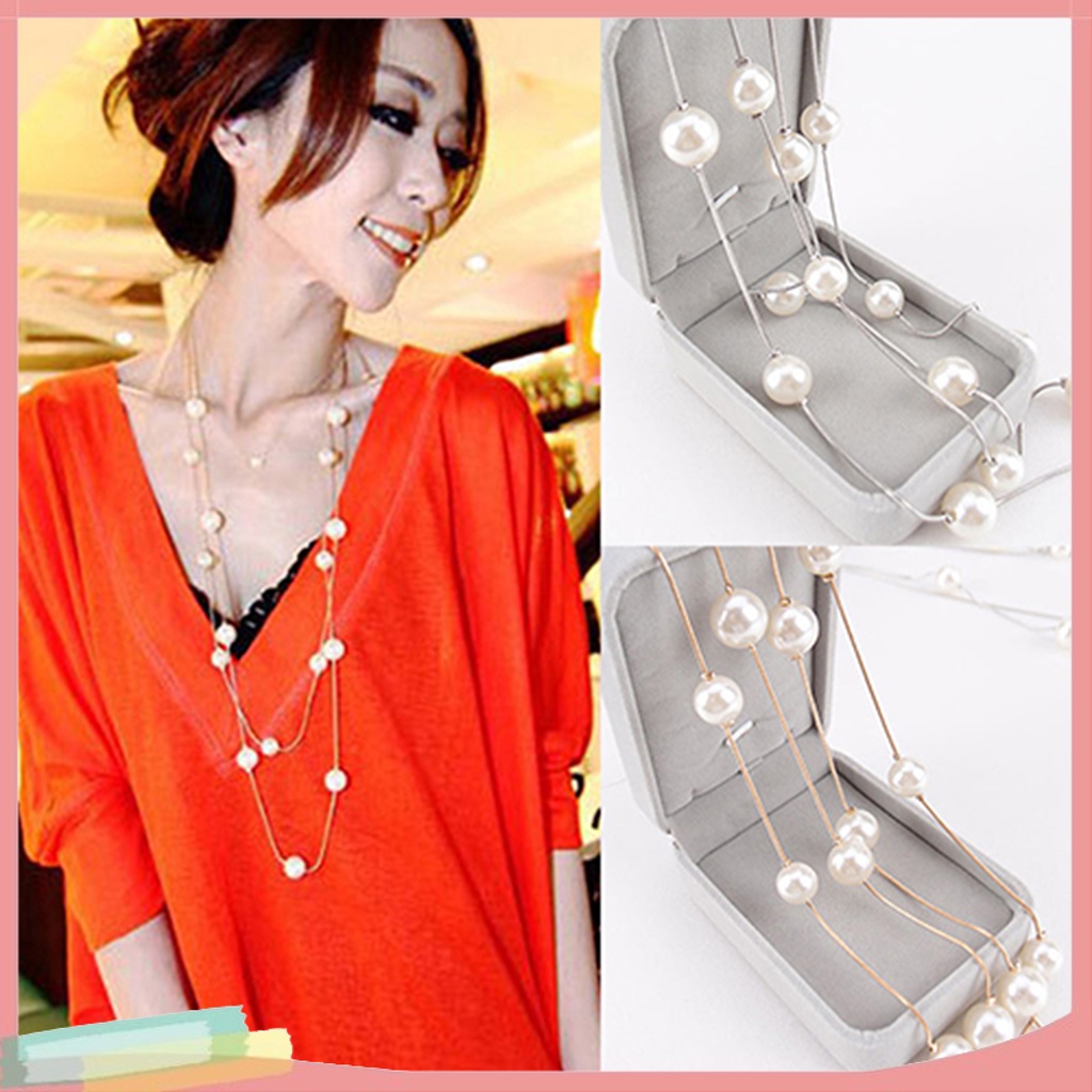 Dây Chuyền Dài Hai Lớp Đính Hạt Ngọc Trai Thời Trang Dành Cho Nữ