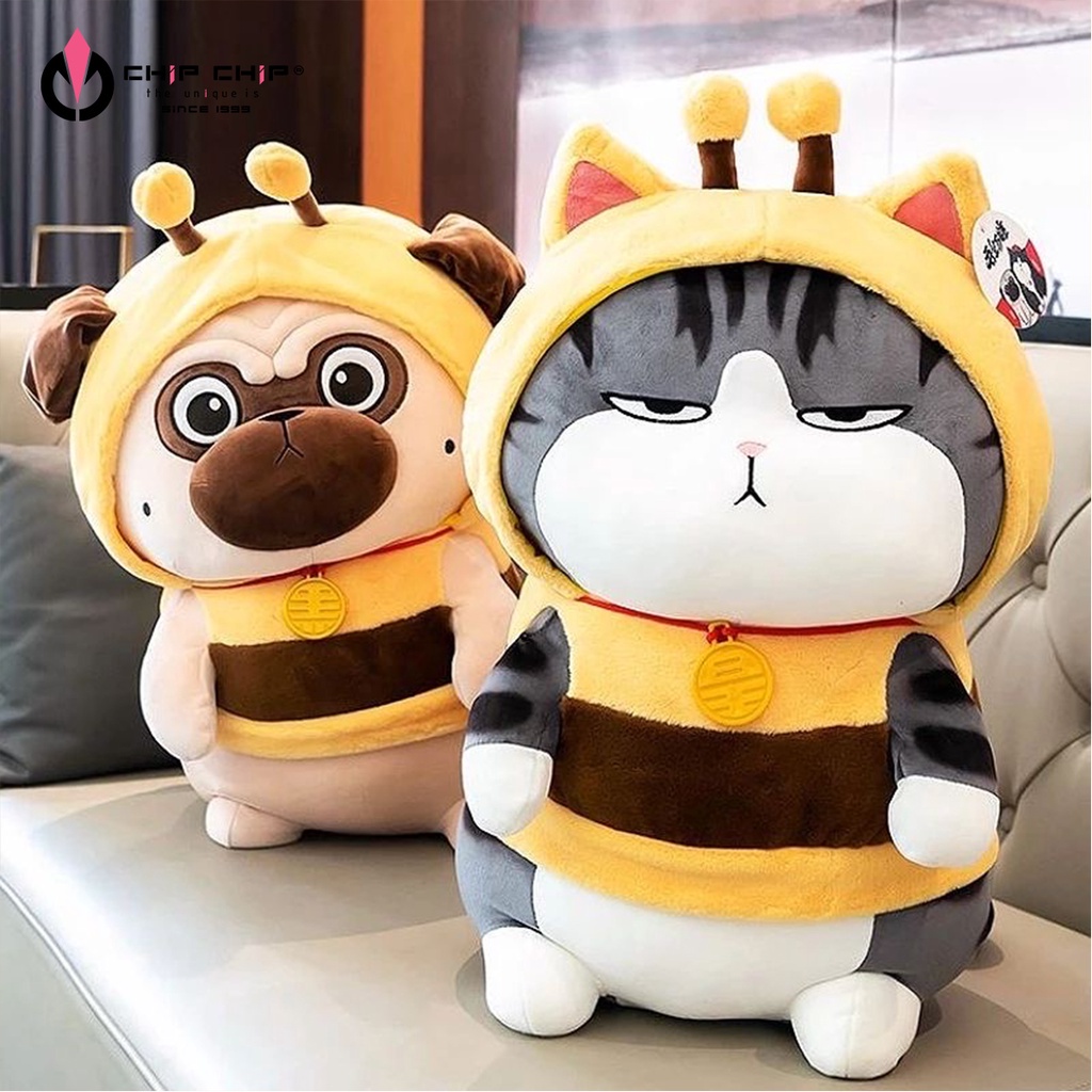 Cặp đôi thú nhồi bông chó mèo hoàng thượng đội lốt ong mập dễ thương cho bé