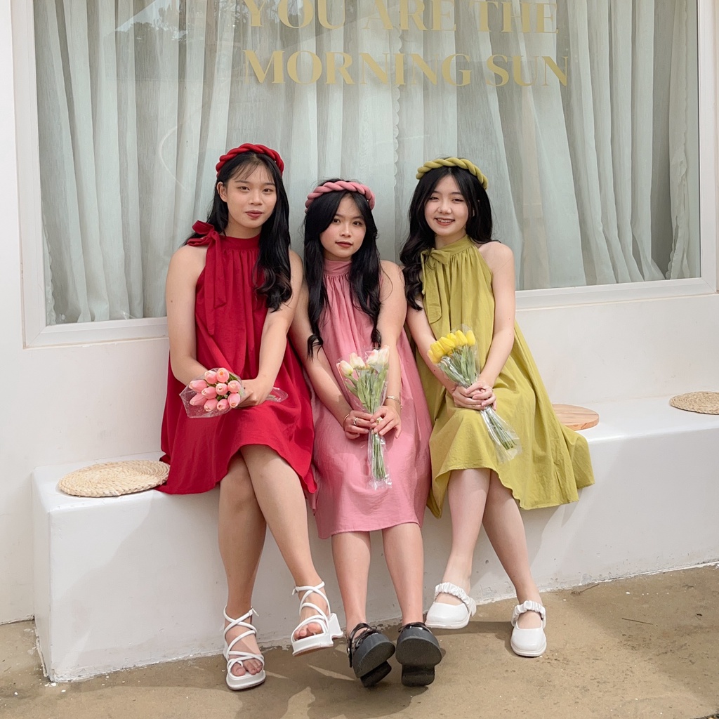 Áo dài cách tân - Thư Di - Set váy yếm đũi kèm mấn cách điệu