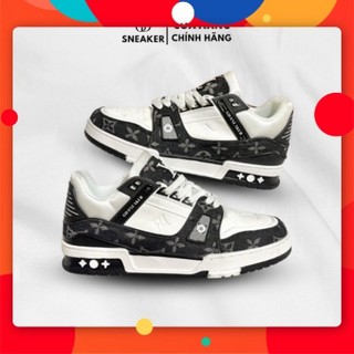 Giày thể thao nam nữ lv đen trắng bản sc, giày sneaker lv vuiton black white cao cấp full box + bill gd sneak