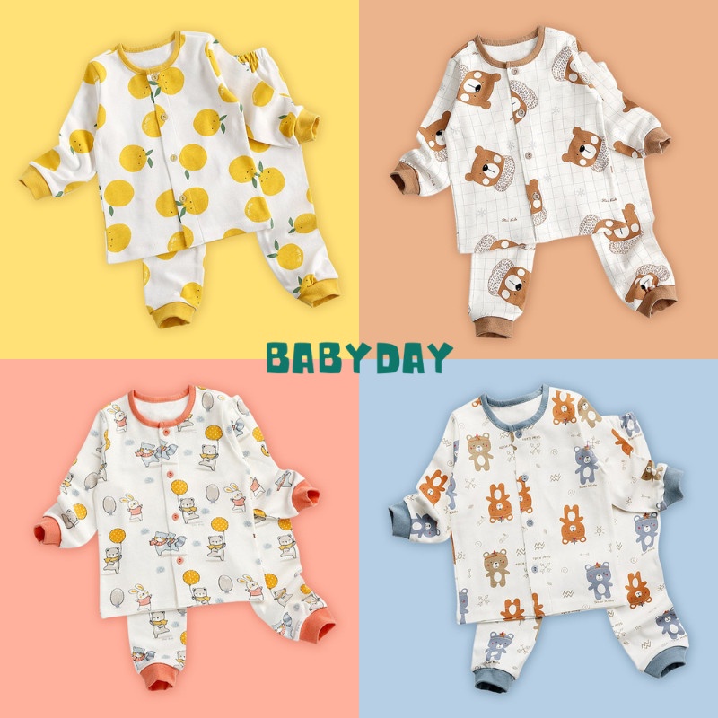 Bộ Dài Tay Cài Cúc Lotuka Chất Cotton 100% Mềm Mịn, Quần Áo Thu Đông Cho Bé Trai, Bé Gái 4-18kg