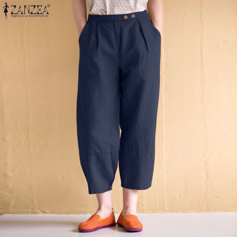 Quần ZANZEA ống rộng màu trơn thời trang cho nữ tính