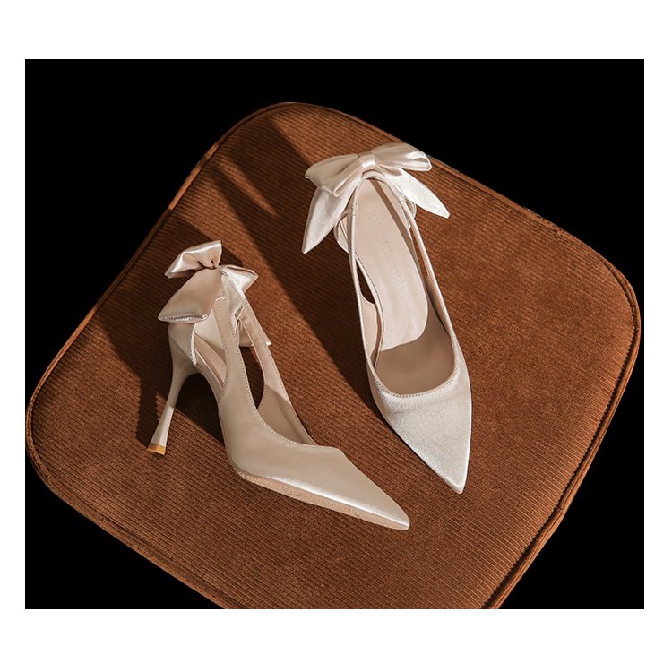 Giày Cao Gót Mũi Nhọn Đính Nơ Xinh Xắn Thời Trang