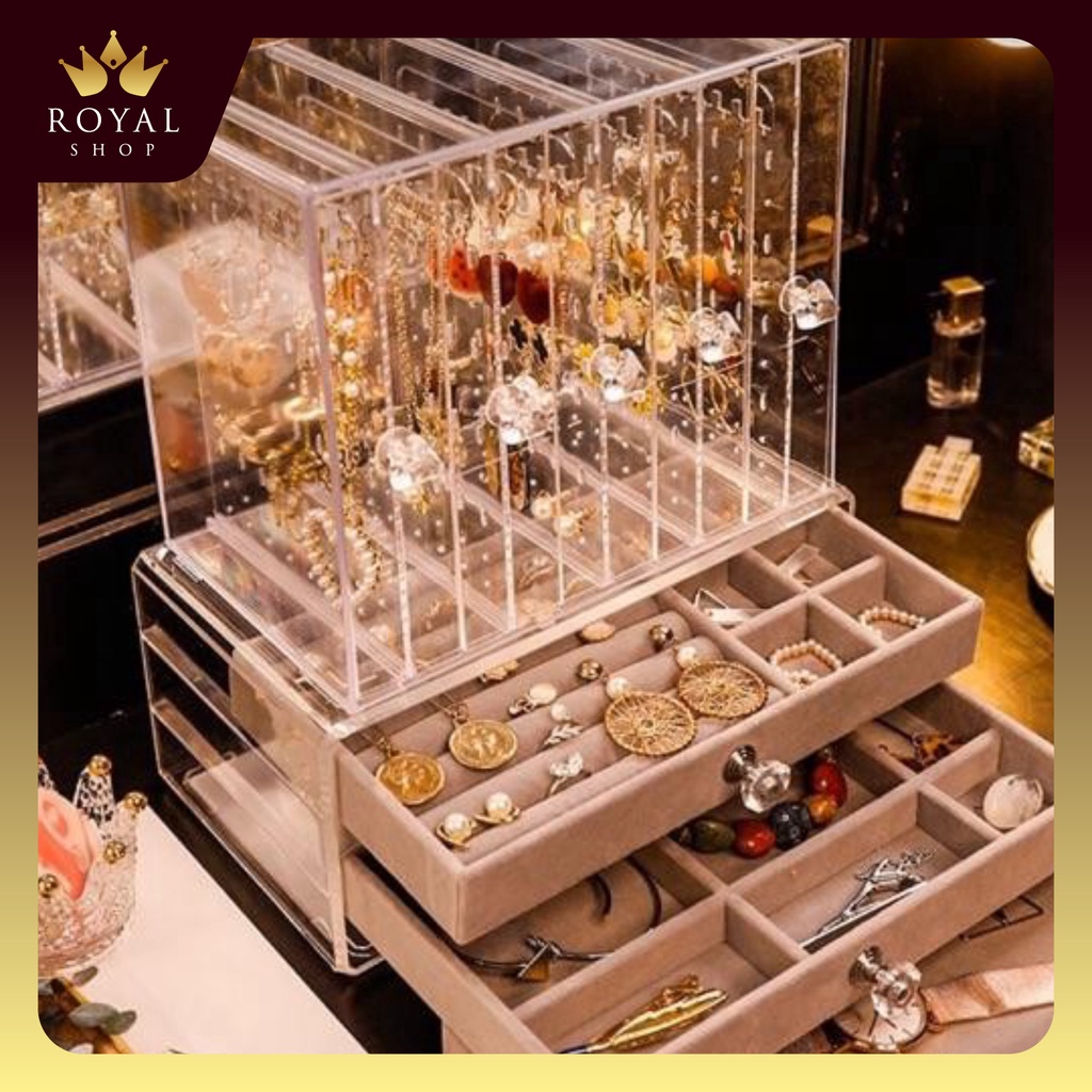 (Hàng có sẵn) Hộp treo trang sức thời trang cao cấp - Tủ treo 5 cánh trrong 3 ngăn nhung loại đẹp Tiện dụng, sang trọng
