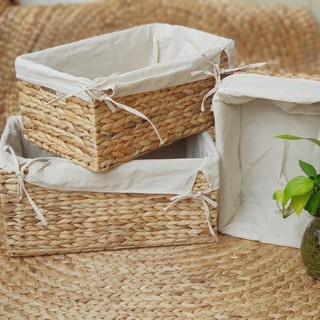 Giỏ bèo đựng đồ đa năng, khay lục bình đựng đồ có nắp lót vải, sọt đựng quần áo, giỏ đựng mỹ phẩm