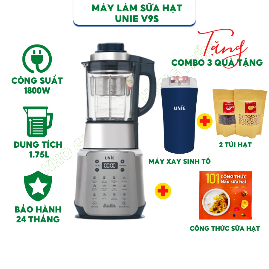 Máy làm sữa hạt đa năng Unie V9S tự làm sạch sấy cối thủy tinh chịu nhiệt - Hàng chính hãng bản mới nhất 2022