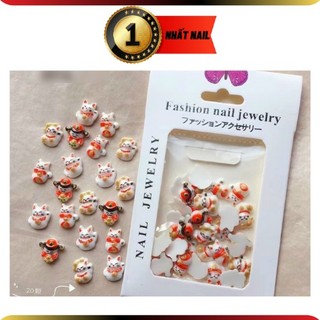 Charm gắn móng nail tết , Charm tết hình thú cưng mèo thần tài trang trí móng