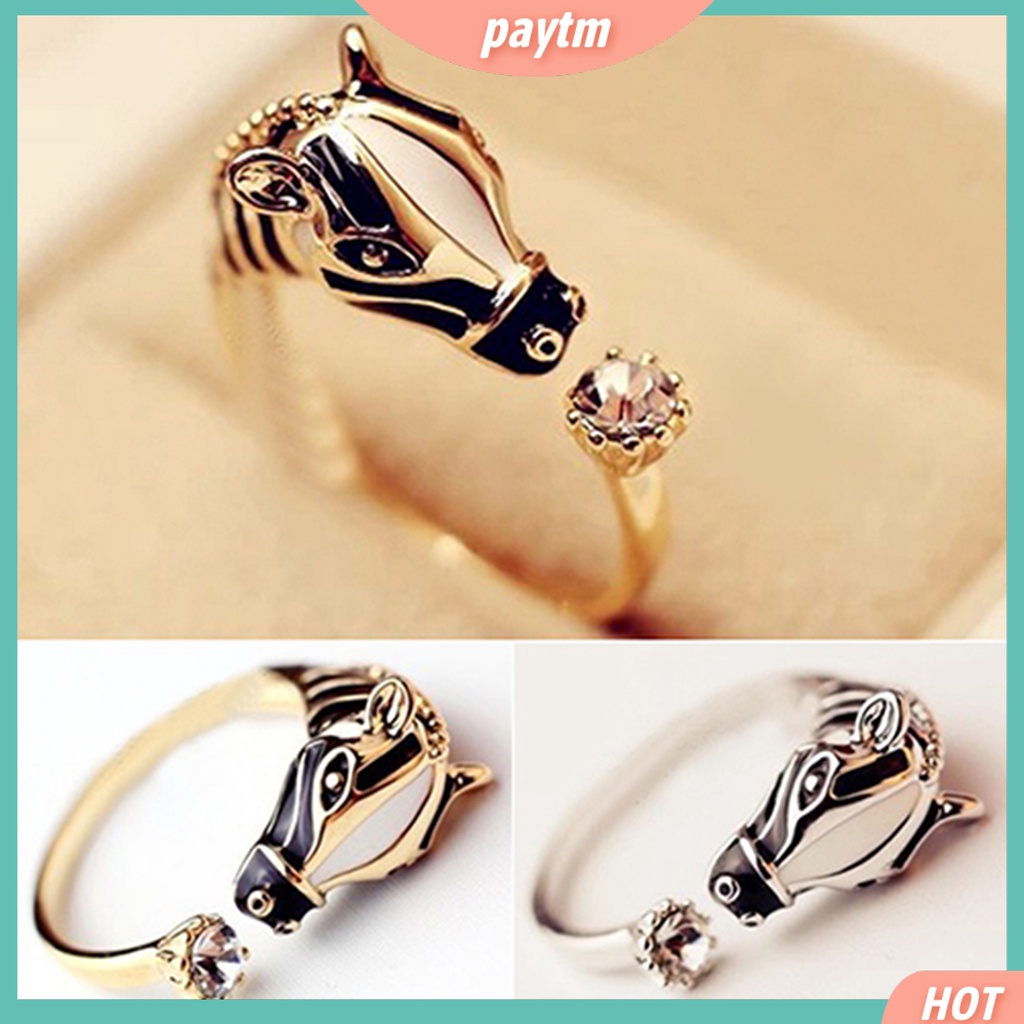 (PTM) Nhẫn hở hình đầu ngựa đính đá thời trang