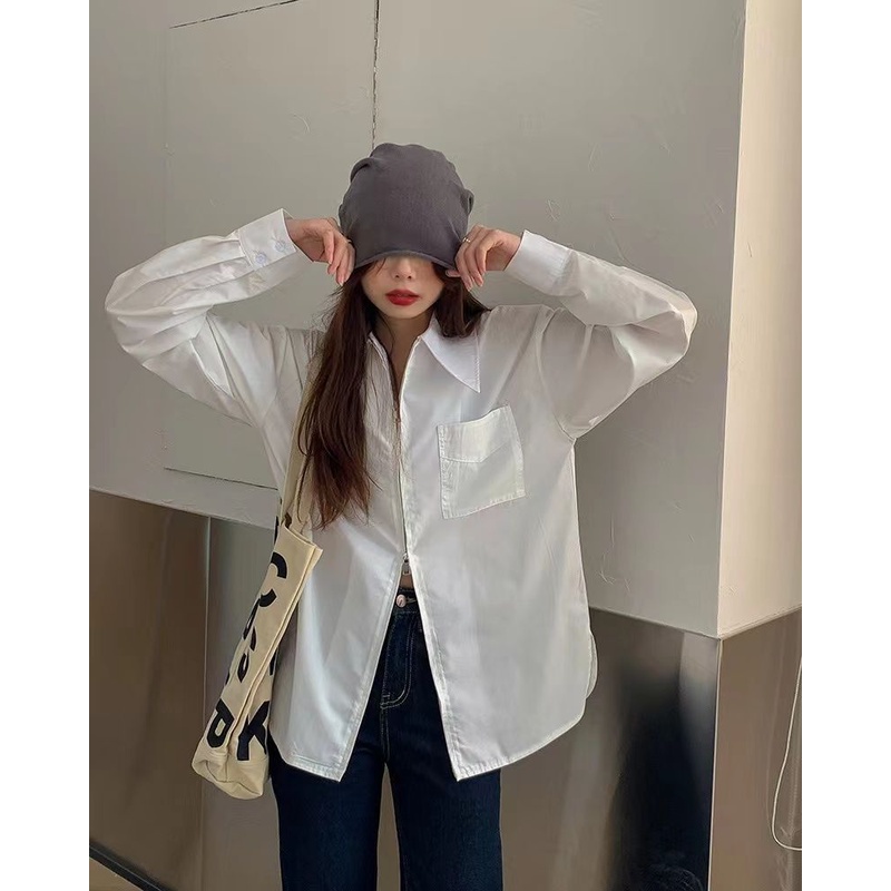Áo Sơ Mi Dài Tay Dáng Rộng Phối Khóa Kéo Thời Trang Dành Cho Nữ