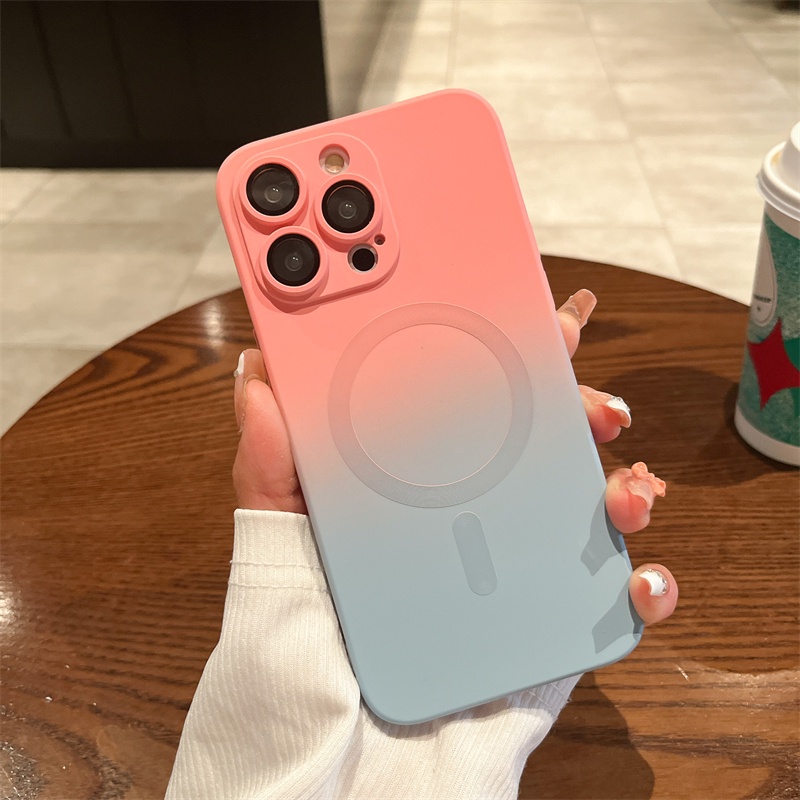 Ốp Điện Thoại Silicon Màu Gradient Chống Rơi Với Khung Bảo Vệ Ống Kính Máy Ảnh Cho iPhone 14 13 Pro Max 14 Plus