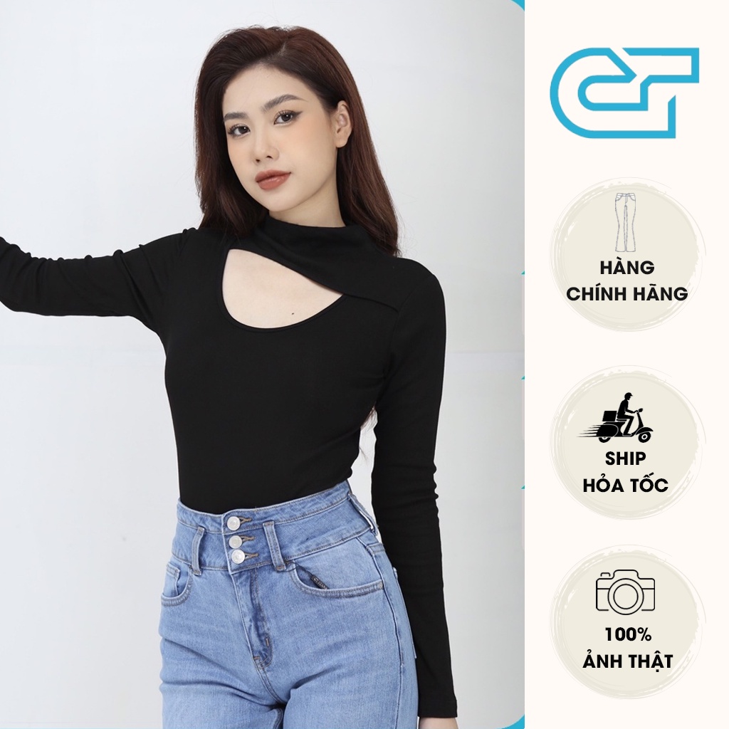 Áo thun tay dài nữ - Áo kiểu nữ cổ khoét trước chất liệu bozip cao cấp co giãn 4 chiều CS02, CT JEANS