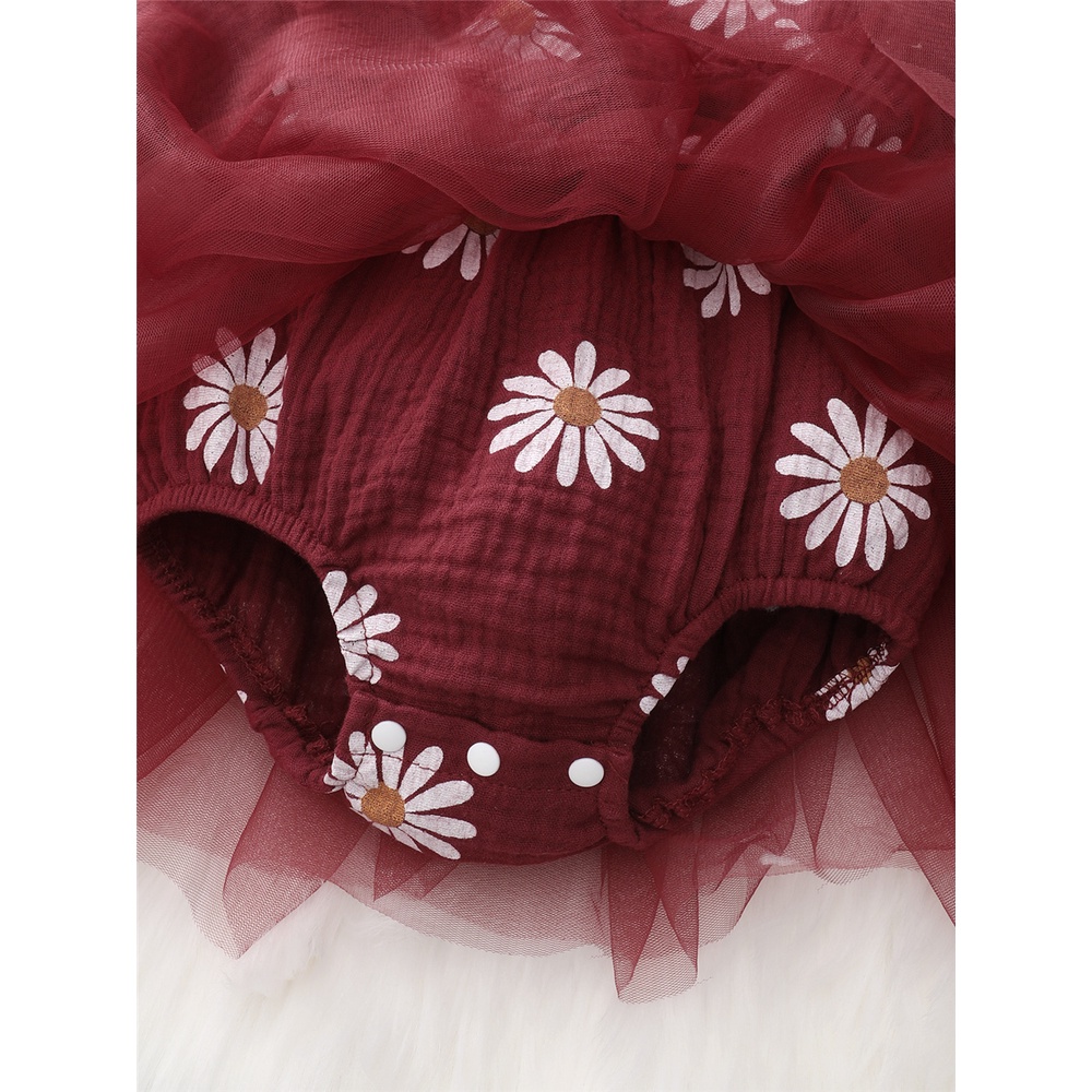 Áo liền quần MIKRDOO tay dài họa tiết hoa phối vải tulle và băng đô thời trang năm mới cho bé gái