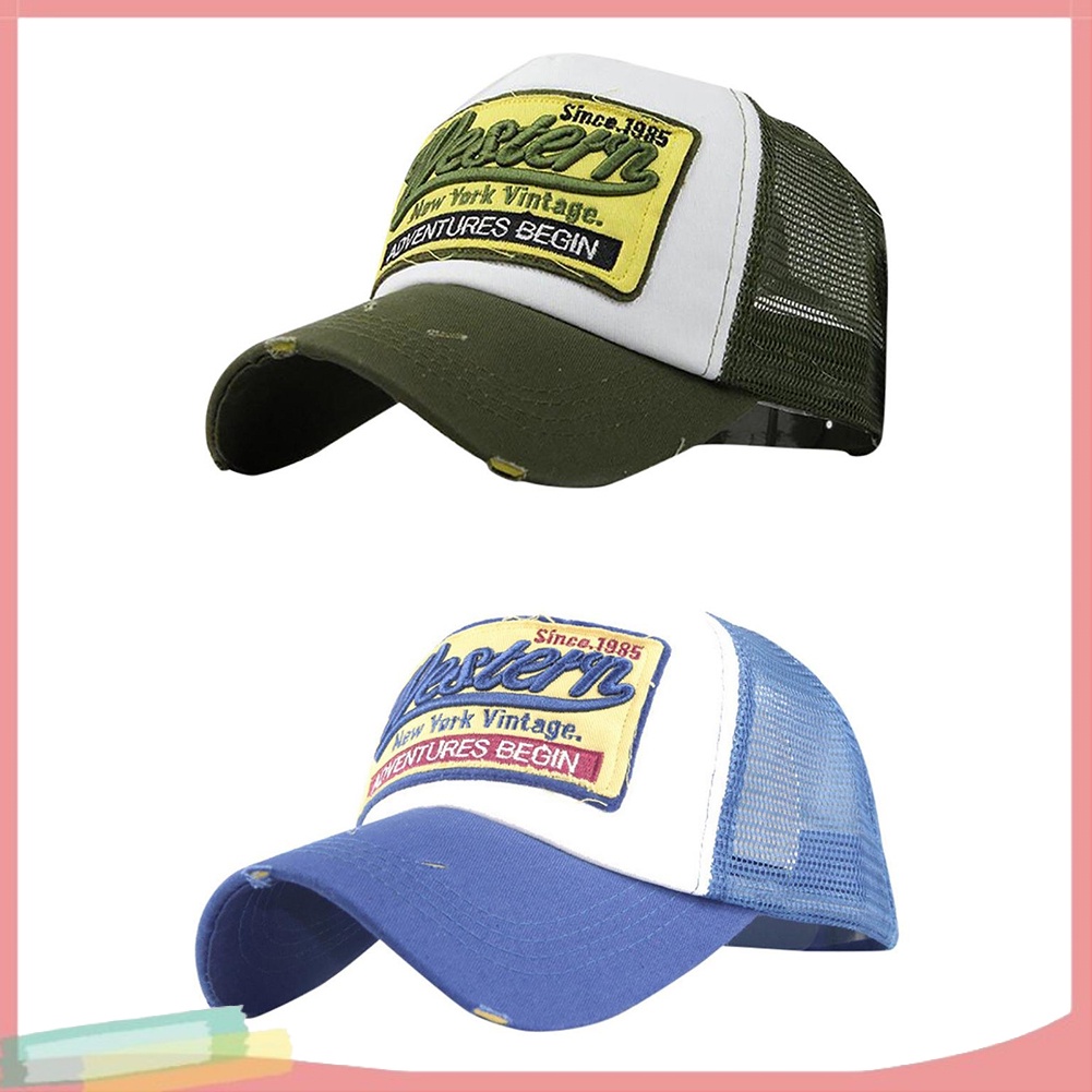 Mũ lưỡi trai thêu chữ phối lưới phong cách hip hop cá tính