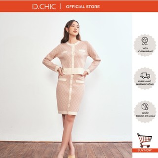 Chân váy len ôm họa tiết quả trám phối viền d.chic ms: 388016