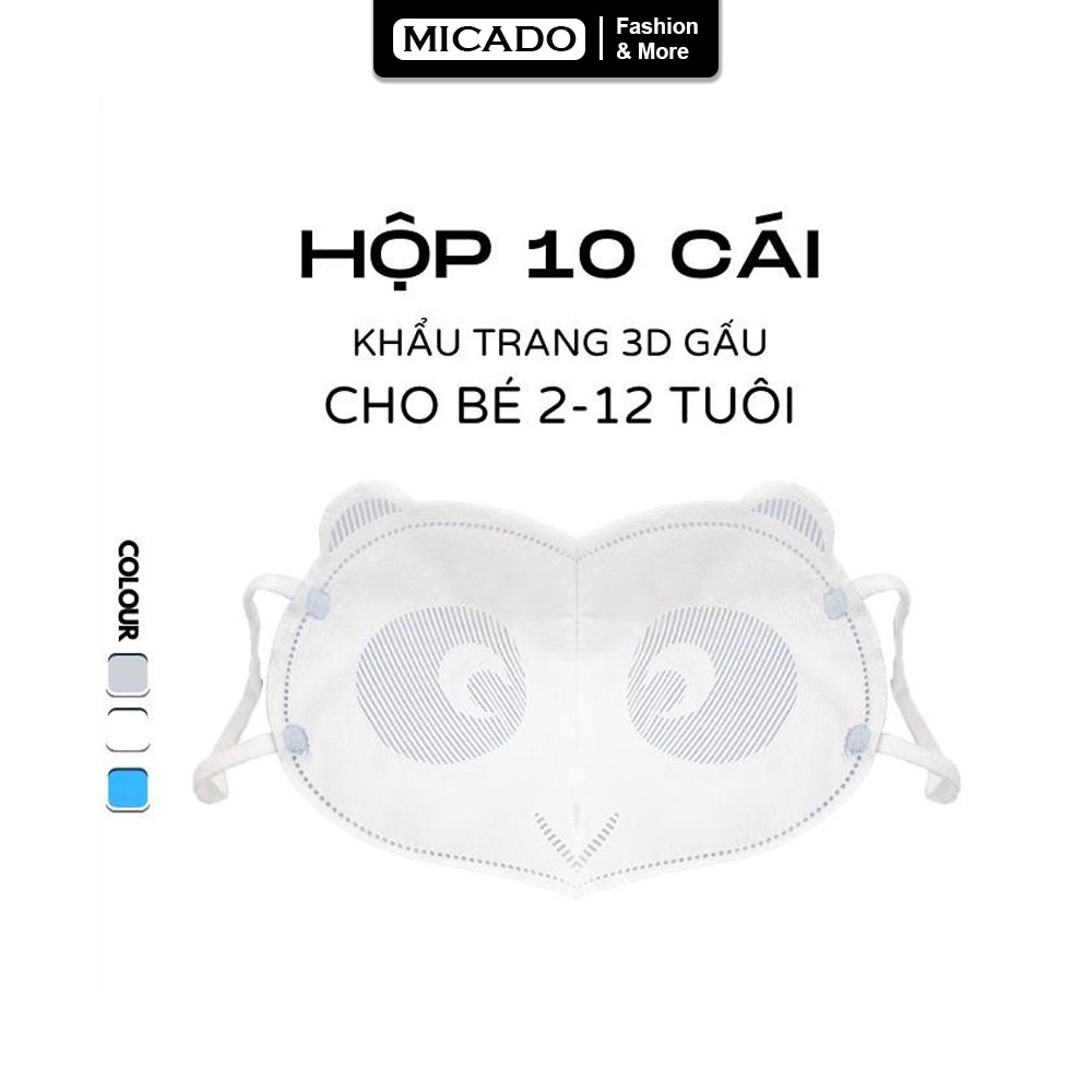 Hộp 10 Khẩu trang cho bé 1-3 tuổi mầm chồi lá 3D hình gấu kháng khuẩn cao cấp, hình ngẫu nhiên