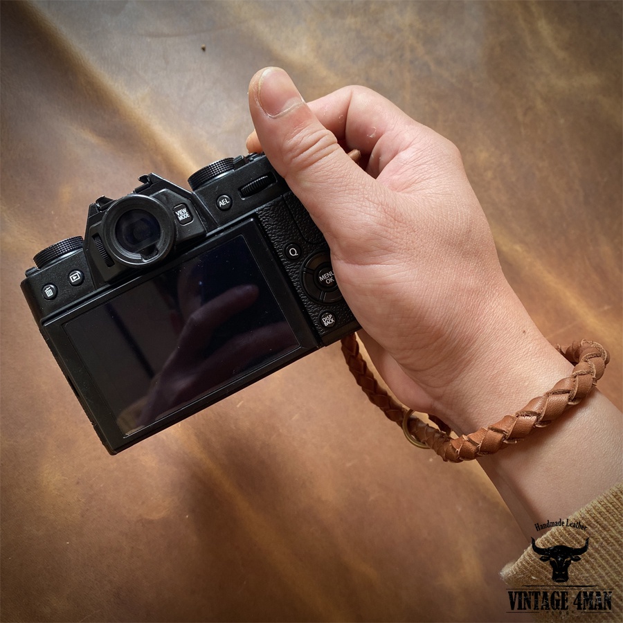 Dây Đeo Máy Ảnh Cầm Tay Da Bò Đan Thủ Công Vintage