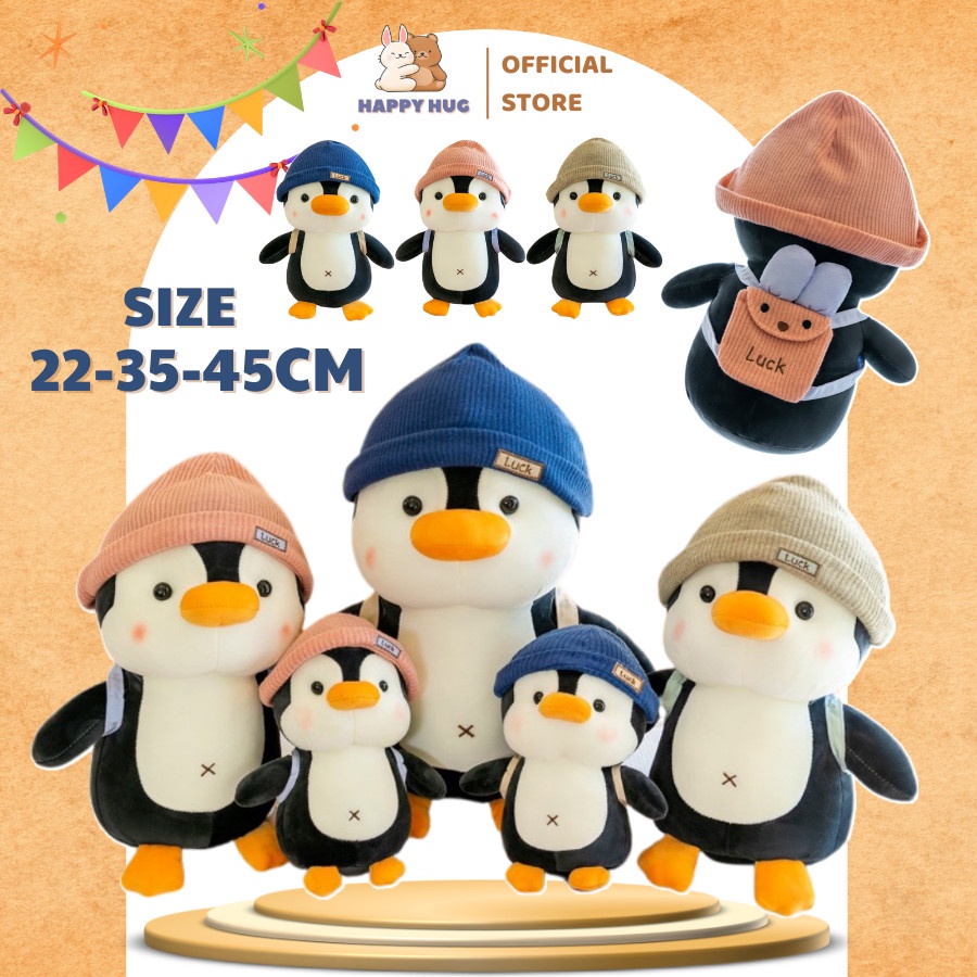 Gấu bông chim cánh cụt, đồ chơi thú nhồi bông bé trai bé gái size 22/35/45cm trang trí quà tặng dễ thương - Happy Hug