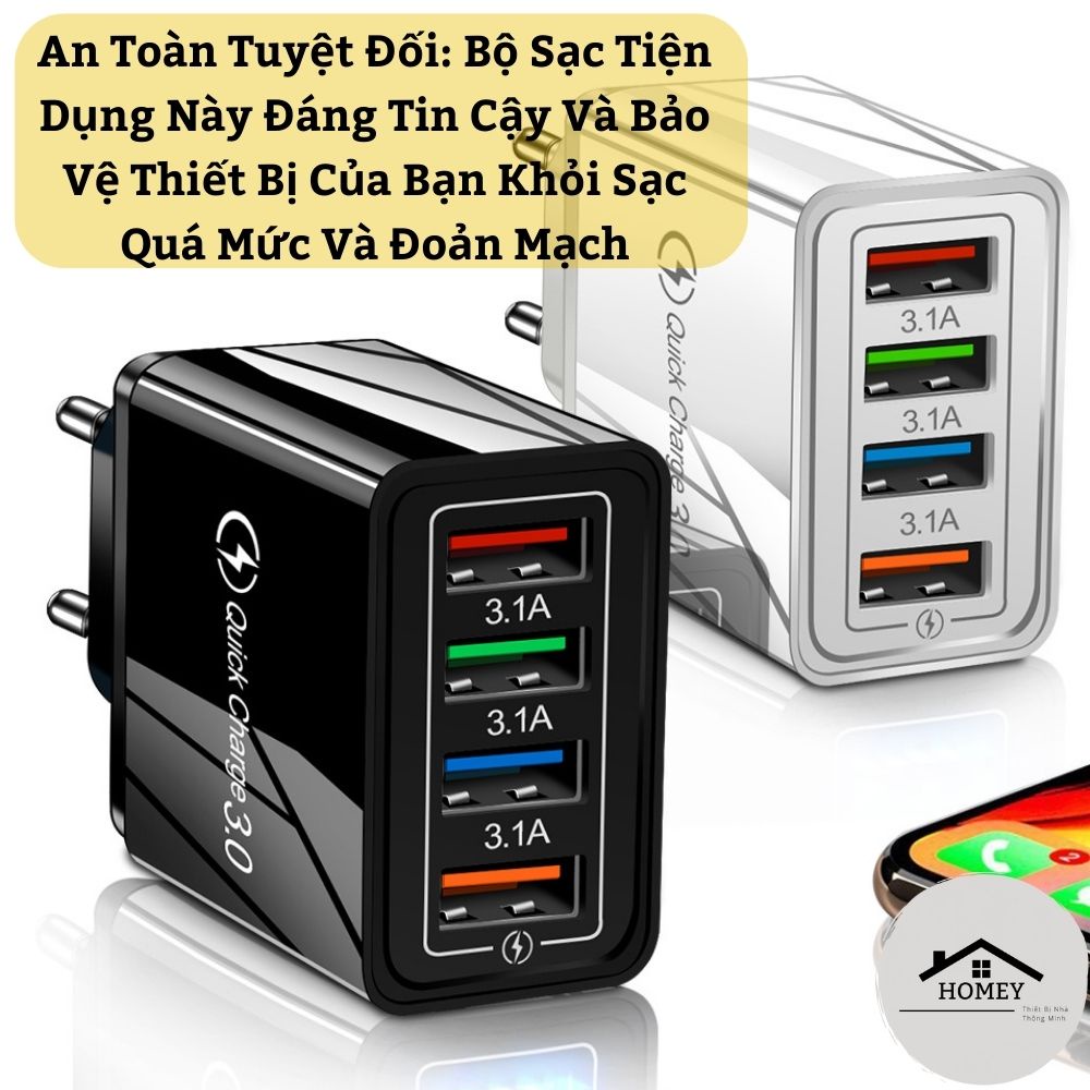 Homey - Củ Sạc USB QC 3.0 - Tiện Lợi &amp; Thông Minh - Hỗ Trợ Sạc Nhanh Chuẩn QC 3.0 - Phù Hợp Với Nhiều Thiết Bị Hiện Hành