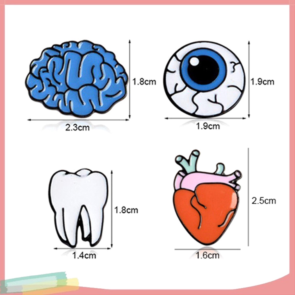 Huy hiệu cài áo bằng kim loại hình răng/ não/ nhãn cầu/ trái tim đáng yêu thời trang