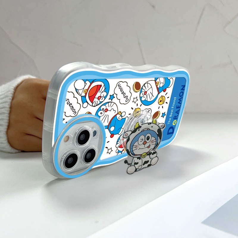 VIVO Y50 Y30 Y30i Y21 Y21S Y21A Y33S Y33T Y31 Y51 Y51A Y53S Y20 Y20i Y20S G Y12S Y12A Y22 Y22S Y53 2021 2020 Cho Ốp lưng điện thoại In Hình Cartoon Doraemon Cat Wave Bracket