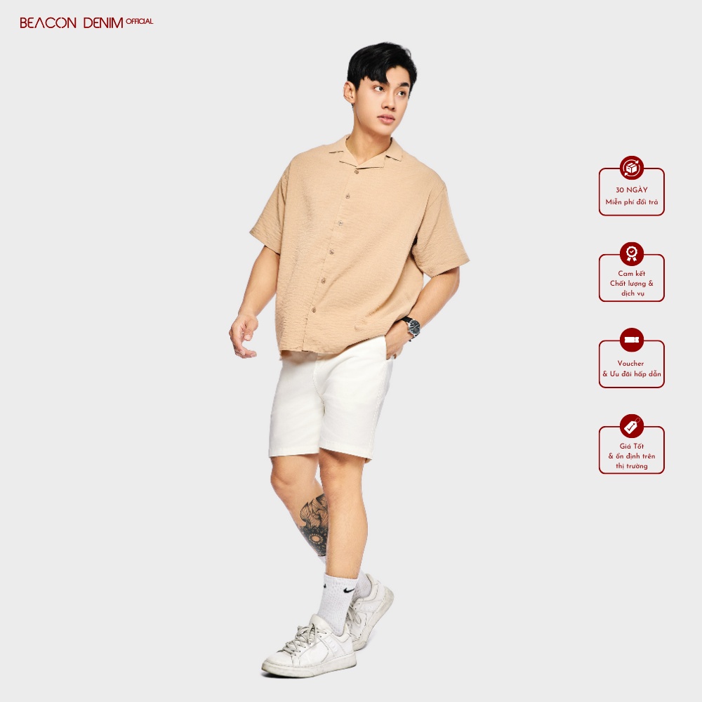 Áo Sơ Mi Nam Thiết Kế Tay Ngắn Loose Basic BEACON DENIM Thanh Lịch, Hiện Đại Mã SMTK503