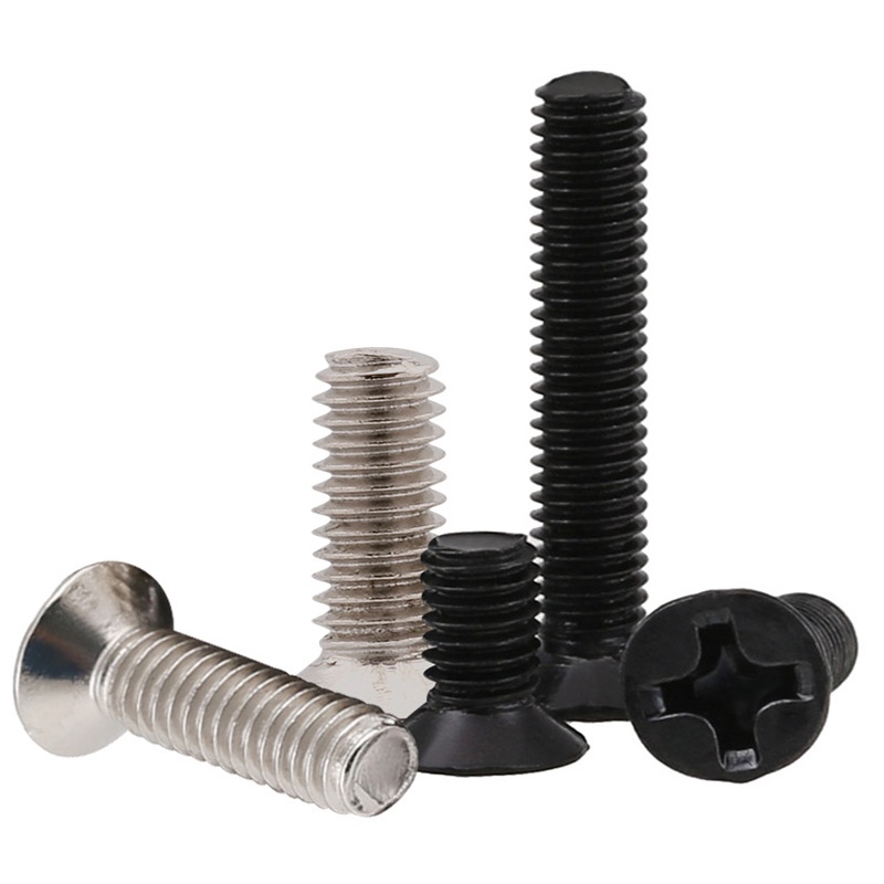 Vít Đầu Dẹt Bằng Thép Carbon M3 M4 Vít Mạ Niken/Kẽm đen đầu Chìm Chữ Thập Vít đầu Phẳng Máy Móc