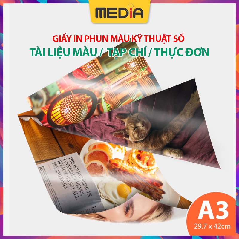 Giấy In Tài Liệu Màu Media Ink, Khổ A3 Couche Mờ 2 Mặt In 20/50 Tờ, In Tạp Chí, Catalogue, Dùng Cho Máy In Phun Màu