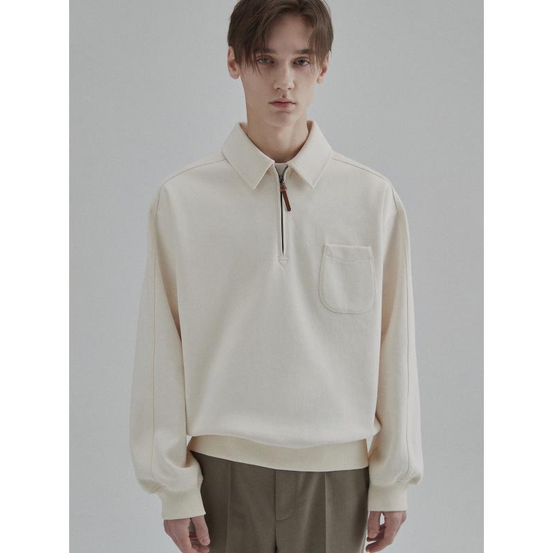 Áo Thun POLO Hai Mặt Tay Raglan Có Khóa Kéo Nửa Thân Màu Đen