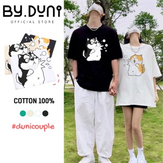 Áo thun cặp đôi BY.DUNI nam nữ form rộng Local Brand unisex, áo cặp vải cotton CHÓ MÈO TUYẾT FULLBOX