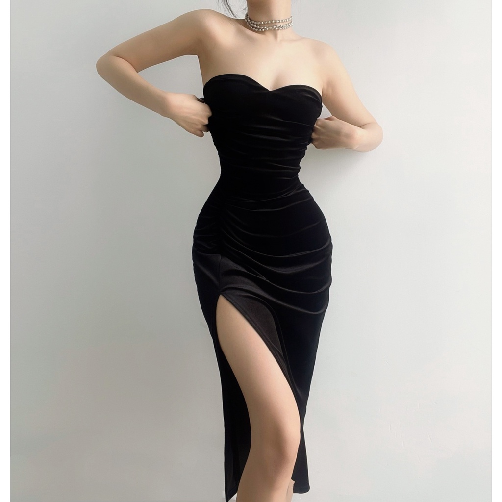 Pierre Dress Đầm nhung xẻ tà - TADstore