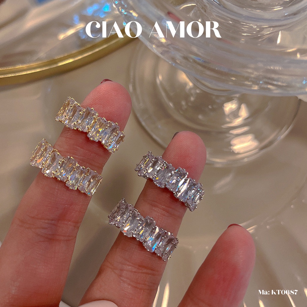 Khuyên tai nữ, Bông tai bạc 925 đá xếp dài lấp lánh nửa vòng Trang sức Ciao Amor - KT0687