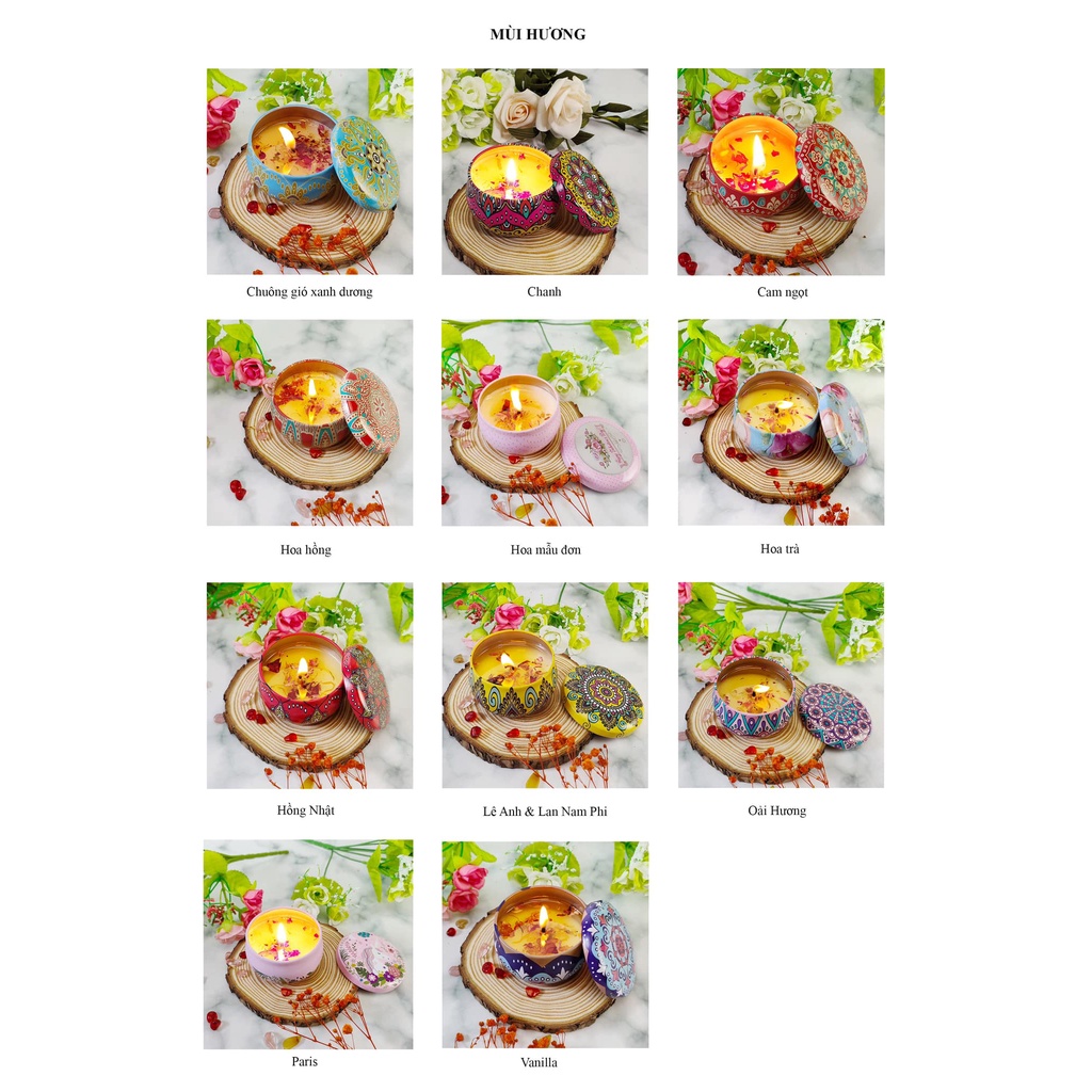 Nến thơm sáp đậu nành hoa khô, hoa bất tử hương thơm lâu dài tinh dầu thực vật