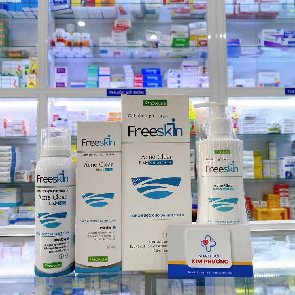 Sữa Tắm Giảm Mụn FreeSkin Chai 250ml, Giảm Mụn, Mờ Thâm, Sáng Da, Hàng Chính Hãng Thơm Novopharm