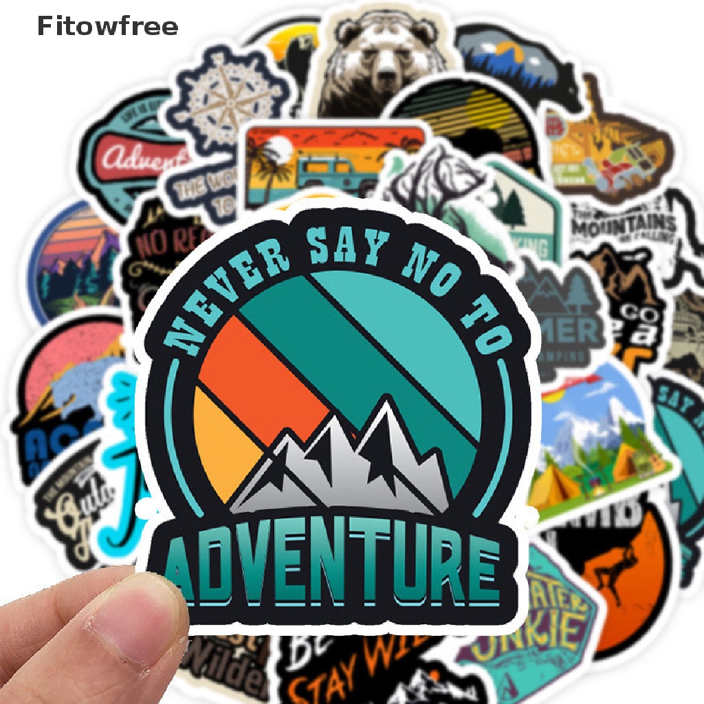 Set 50 miếng dán phong cảnh cắm trại ngoài trời phiêu lưu leo núi chống nước