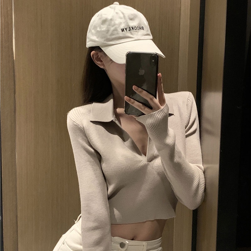 Áo Dệt Kim Tay Dài Cổ Chữ V Dáng Ôm Phong Cách Thời Trang Hàn Quốc Dành Cho Nữ