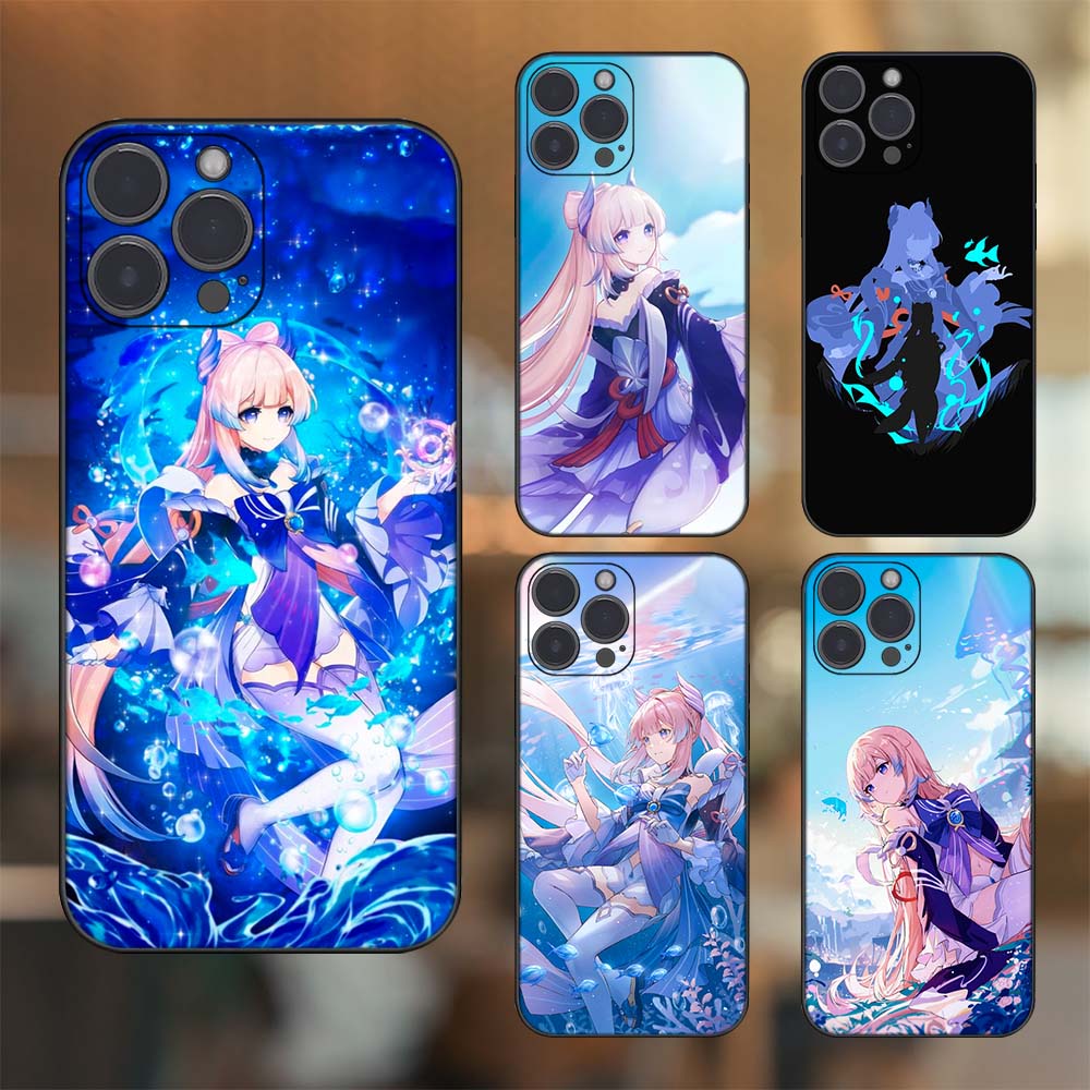 Ốp lưng iPhone 14 Pro Max dẻo đen cạnh vuông in hình Sangonomiya Kokomi Genshin Impact