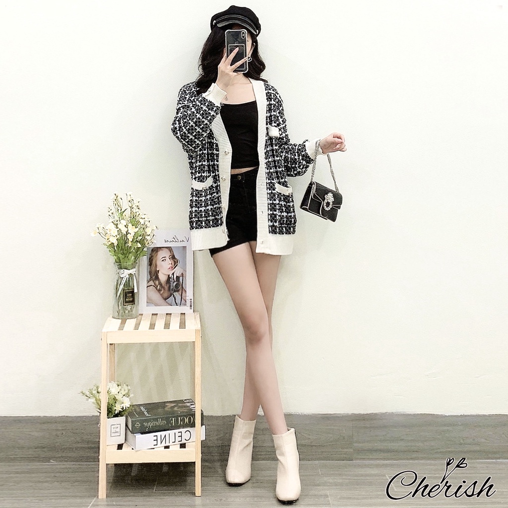 Áo cardigan len nữ họa tiết kẻ kim tuyến siêu xinh - Cherish CD03