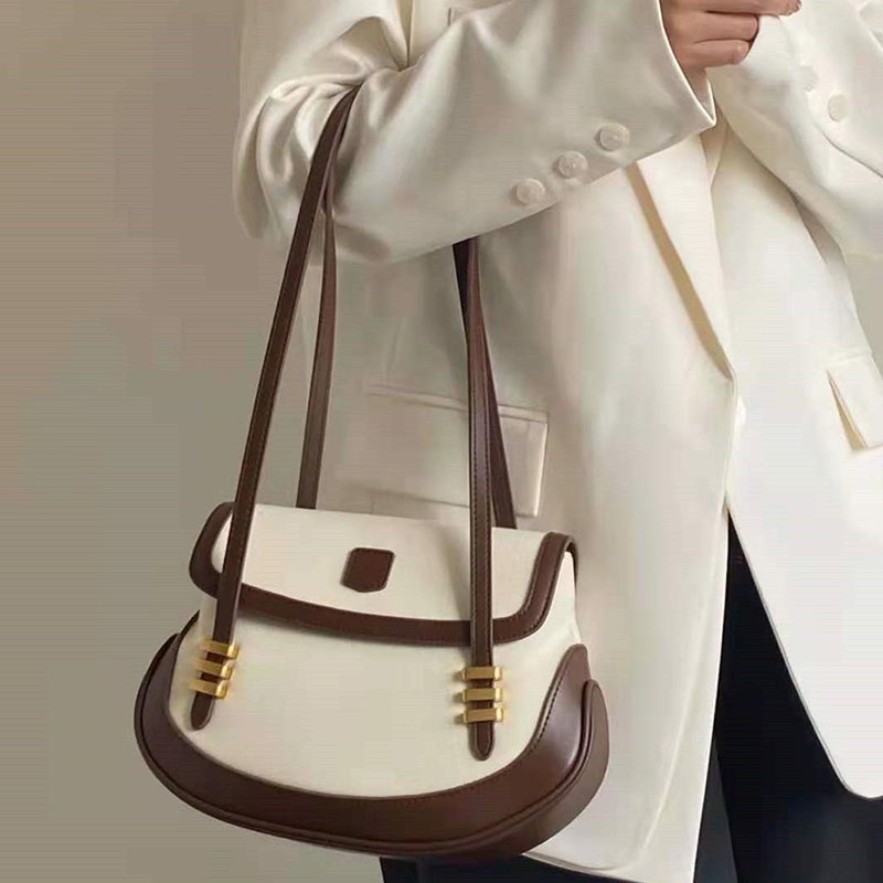 Mischa Túi Đeo Vai Bằng Da PU Màu Tương Phản Phong Cách retro Pháp Thời Trang Sang Trọng Dễ Phối Đồ