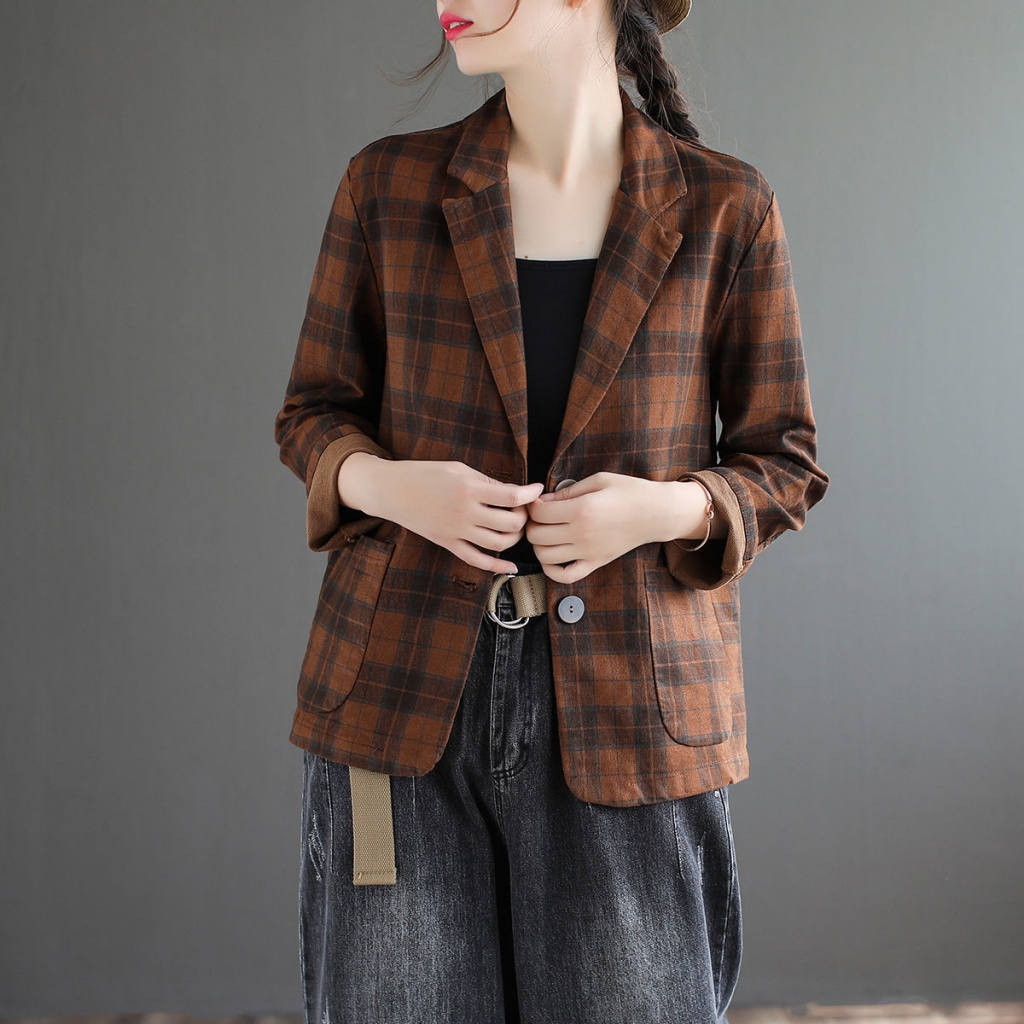 Áo Khoác Cotton Trơn Dáng Rộng Ngắn Kẻ Sọc Kiểu Retro Thời Trang 2023 Cho Nữ Dễ Phối Đồ