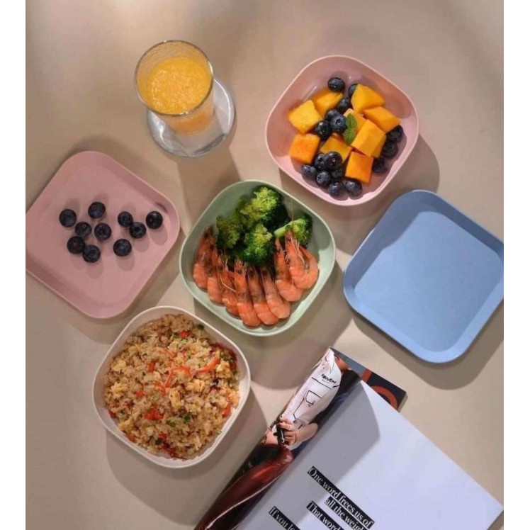 Khay đĩa nhựa vuông đựng thức ăn hoa quả trái cây tiện dụng, Khay ăn dặm cho bé hình vuông set 8 cái Shopmegold1