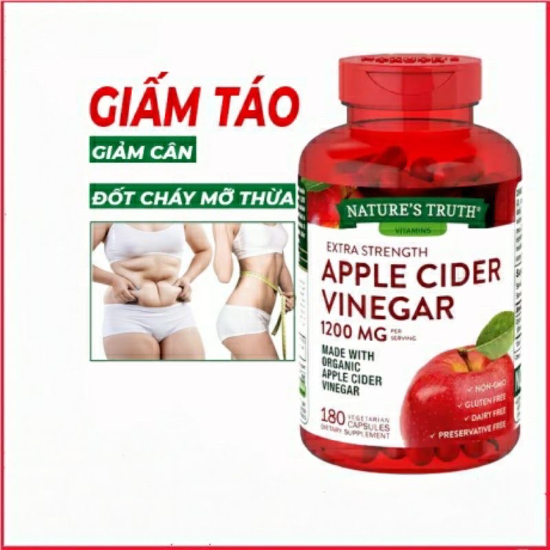 Viên giấm táo giảm cân, mỡ thừa Apple Cider Vinegar 1200mg 180 viên