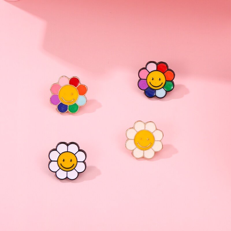 Huy Hiệu Cài Áo Hình Hoa Hướng Dương Mặt Cười Hoạt Hình 5 Kiểu Dễ Thương